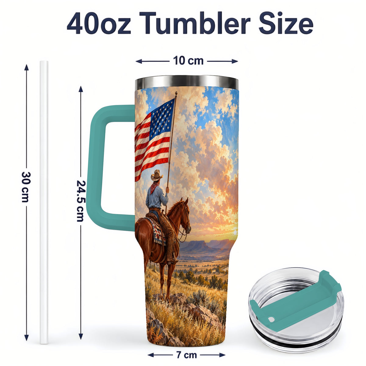 #pl[40oz|Green] Patriotic Cowboy 40oz Tumbler, Stainless Steel Drinkware for Western Fans