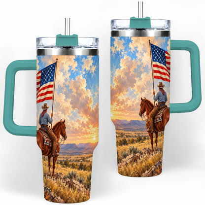 #pl[40oz|Green] Patriotic Cowboy 40oz Tumbler, Stainless Steel Drinkware for Western Fans