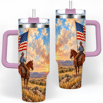 #pl[40oz|Pink] Patriotic Cowboy 40oz Tumbler, Stainless Steel Drinkware for Western Fans