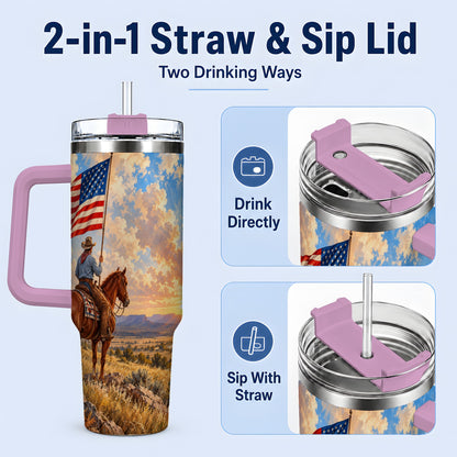 #pl[40oz|Pink] Patriotic Cowboy 40oz Tumbler, Stainless Steel Drinkware for Western Fans