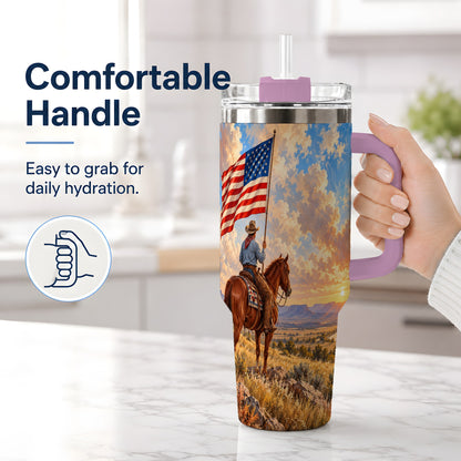 #pl[40oz|Pink] Patriotic Cowboy 40oz Tumbler, Stainless Steel Drinkware for Western Fans