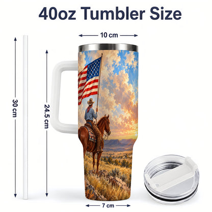 #pl[40oz|White] Patriotic Cowboy 40oz Tumbler, Stainless Steel Drinkware for Western Fans