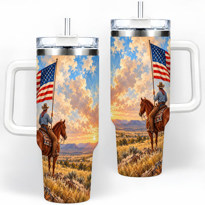 Patriotic Cowboy 40oz Tumbler, Stainless Steel Drinkware for Western Fans