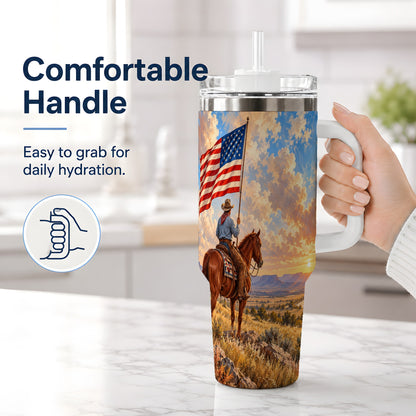#pl[40oz|White] Patriotic Cowboy 40oz Tumbler, Stainless Steel Drinkware for Western Fans