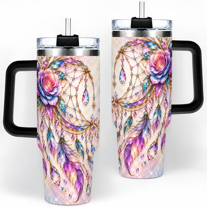 #pl[40oz|Black] Floral Dreamcatcher 40oz Tumbler, Stainless Steel Drinkware for Boho Fans
