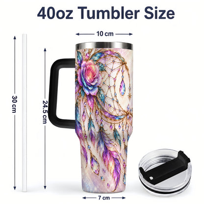#pl[40oz|Black] Floral Dreamcatcher 40oz Tumbler, Stainless Steel Drinkware for Boho Fans