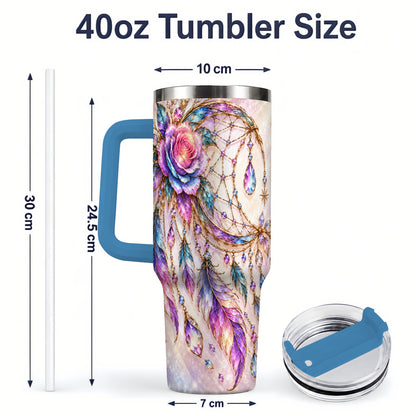 #pl[40oz|Blue] Floral Dreamcatcher 40oz Tumbler, Stainless Steel Drinkware for Boho Fans