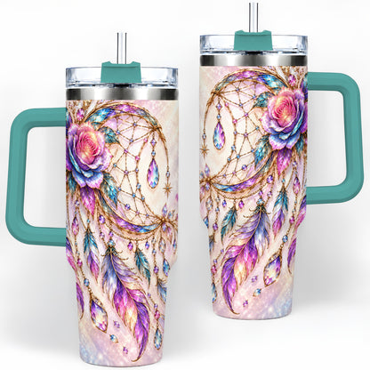 #pl[40oz|Green] Floral Dreamcatcher 40oz Tumbler, Stainless Steel Drinkware for Boho Fans