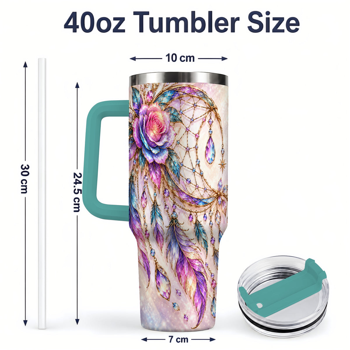 #pl[40oz|Green] Floral Dreamcatcher 40oz Tumbler, Stainless Steel Drinkware for Boho Fans