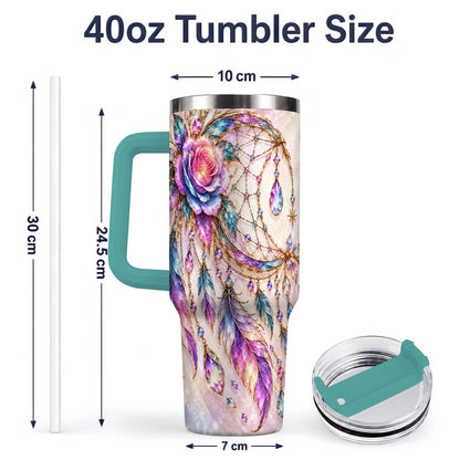 #pl[40oz|Green] Floral Dreamcatcher 40oz Tumbler, Stainless Steel Drinkware for Boho Fans