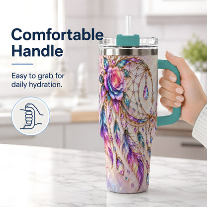 #pl[40oz|Green] Floral Dreamcatcher 40oz Tumbler, Stainless Steel Drinkware for Boho Fans