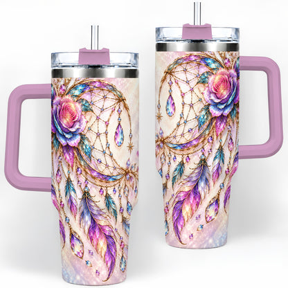 #pl[40oz|Pink] Floral Dreamcatcher 40oz Tumbler, Stainless Steel Drinkware for Boho Fans
