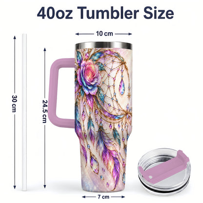 #pl[40oz|Pink] Floral Dreamcatcher 40oz Tumbler, Stainless Steel Drinkware for Boho Fans