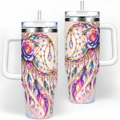 Floral Dreamcatcher 40oz Tumbler, Stainless Steel Drinkware for Boho Fans