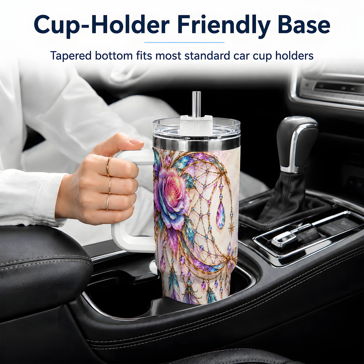 Floral Dreamcatcher 40oz Tumbler, Stainless Steel Drinkware for Boho Fans