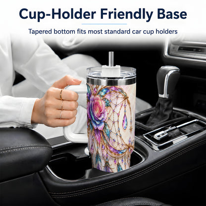 Floral Dreamcatcher 40oz Tumbler, Stainless Steel Drinkware for Boho Fans