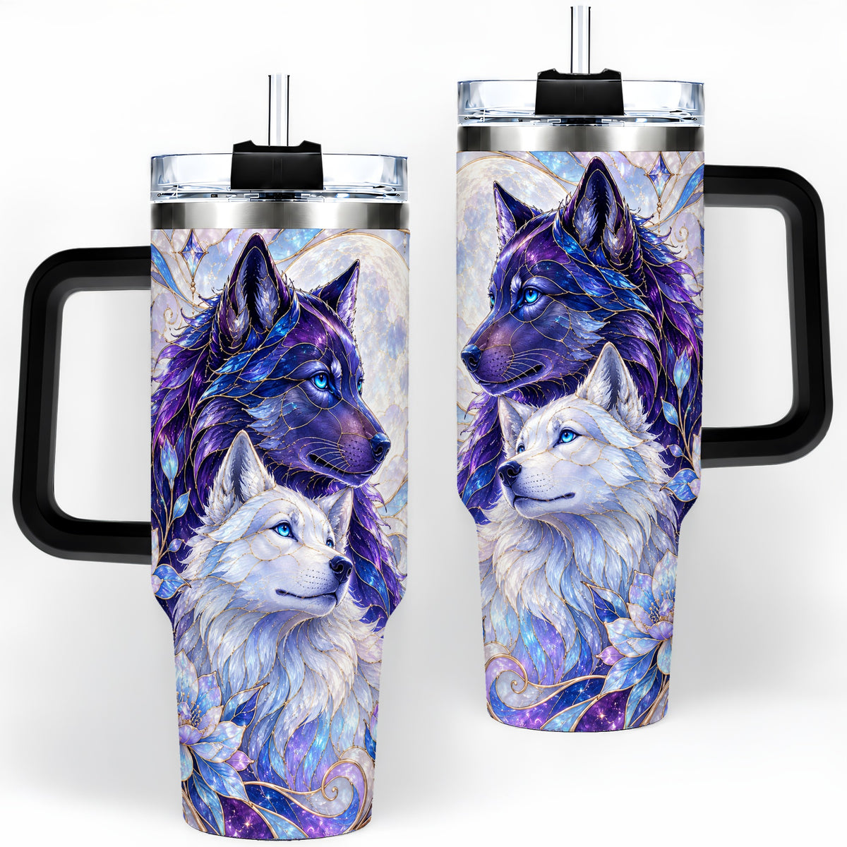 #pl[40oz|Black] Wolf Moon 40oz Tumbler, Celestial Floral Daily Drinkware