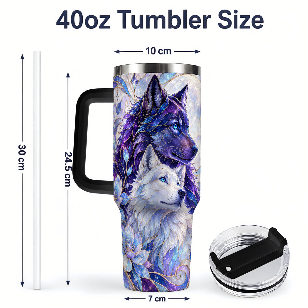 #pl[40oz|Black] Wolf Moon 40oz Tumbler, Celestial Floral Daily Drinkware