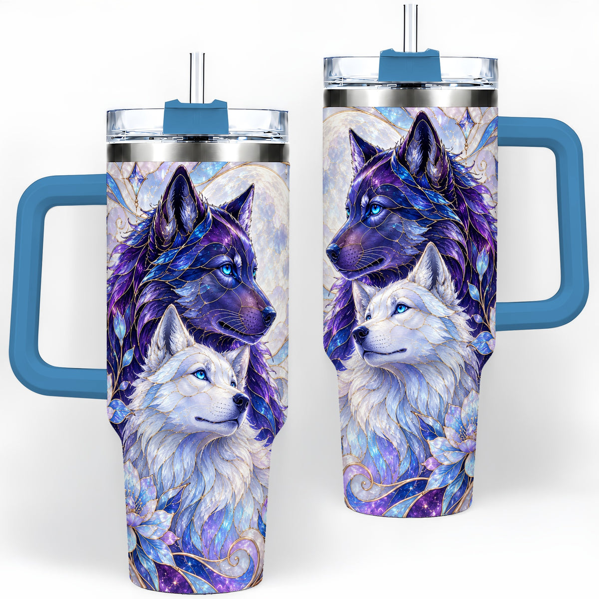 #pl[40oz|Blue] Wolf Moon 40oz Tumbler, Celestial Floral Daily Drinkware