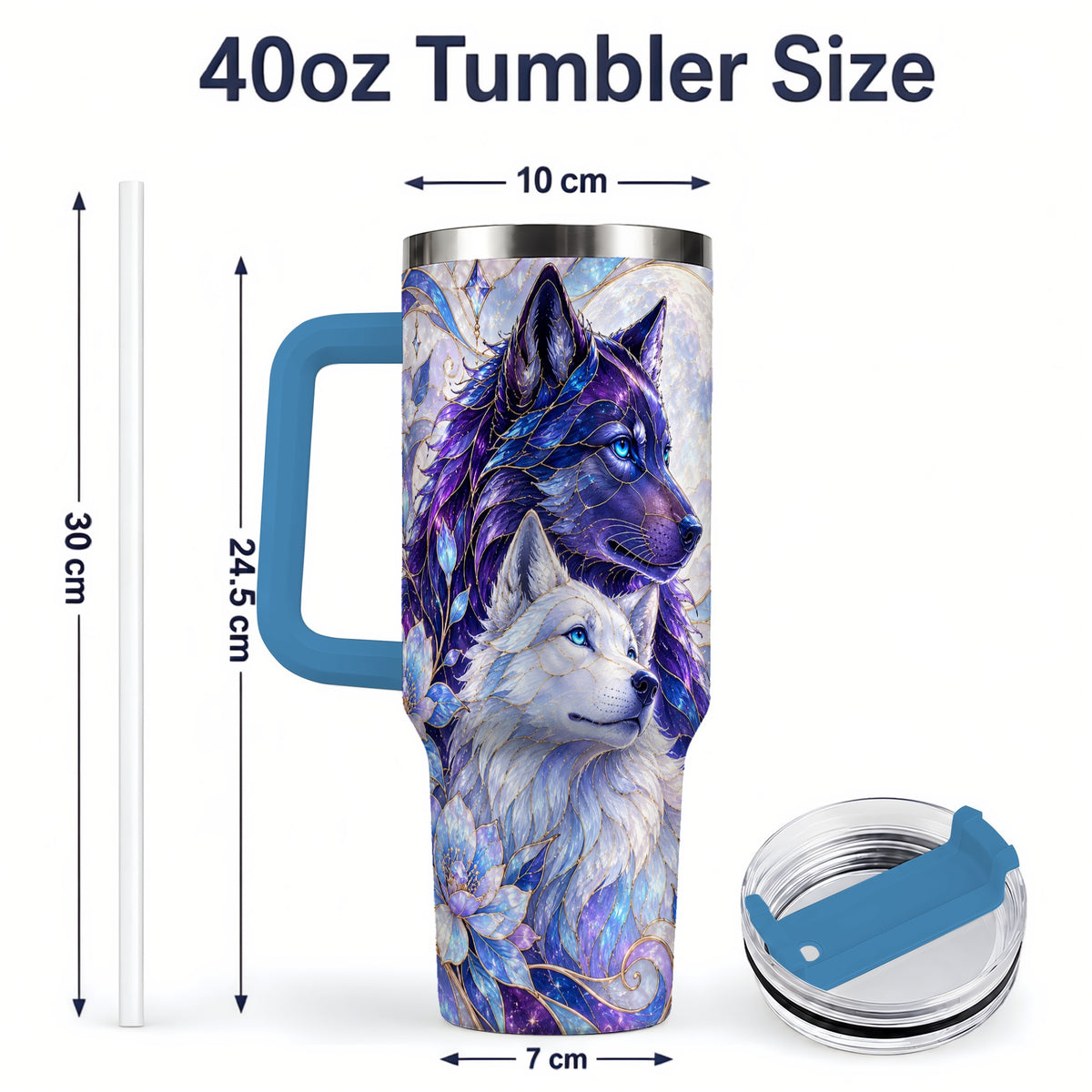#pl[40oz|Blue] Wolf Moon 40oz Tumbler, Celestial Floral Daily Drinkware