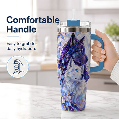 #pl[40oz|Blue] Wolf Moon 40oz Tumbler, Celestial Floral Daily Drinkware