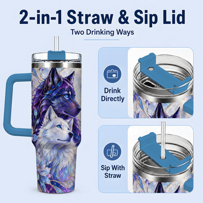 #pl[40oz|Blue] Wolf Moon 40oz Tumbler, Celestial Floral Daily Drinkware