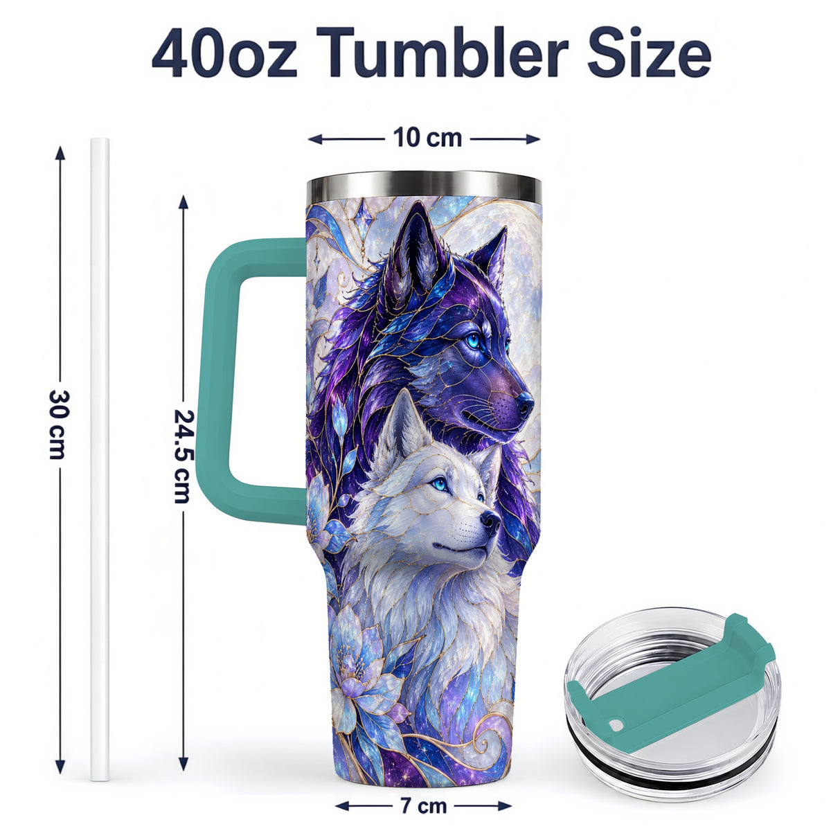 #pl[40oz|Green] Wolf Moon 40oz Tumbler, Celestial Floral Daily Drinkware