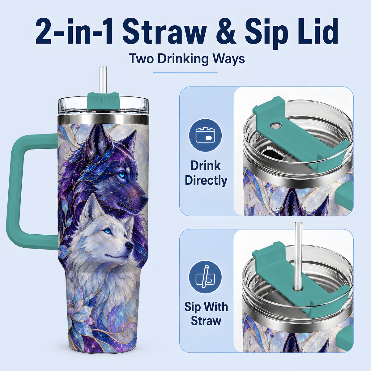 #pl[40oz|Green] Wolf Moon 40oz Tumbler, Celestial Floral Daily Drinkware