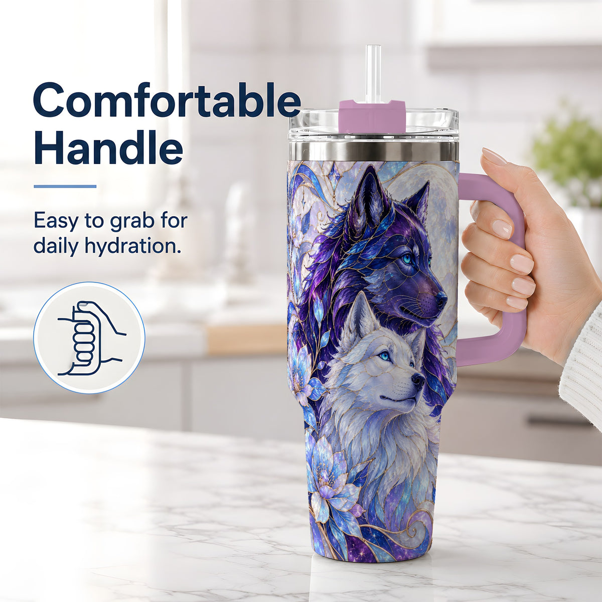 #pl[40oz|Pink] Wolf Moon 40oz Tumbler, Celestial Floral Daily Drinkware