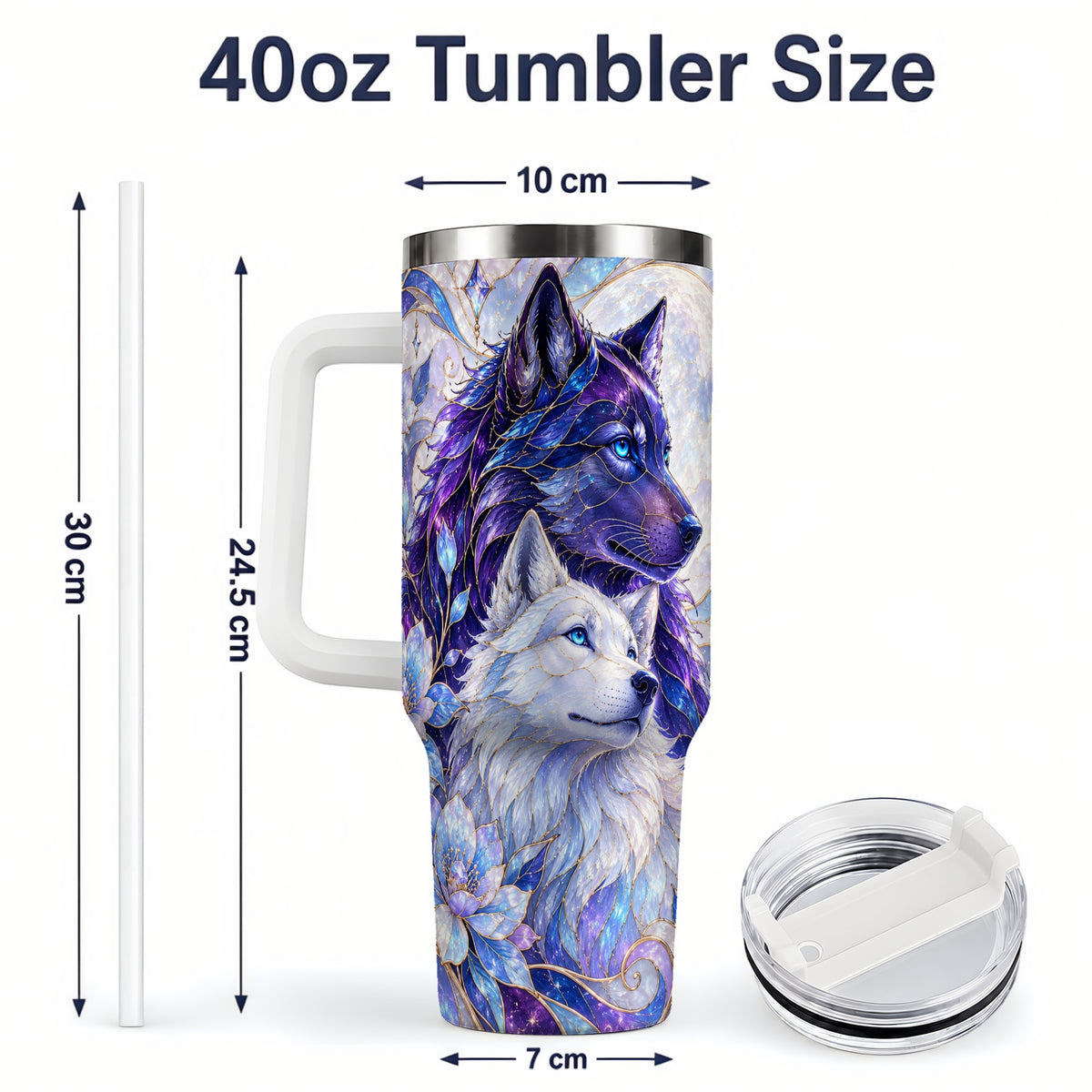 #pl[40oz|White] Wolf Moon 40oz Tumbler, Celestial Floral Daily Drinkware