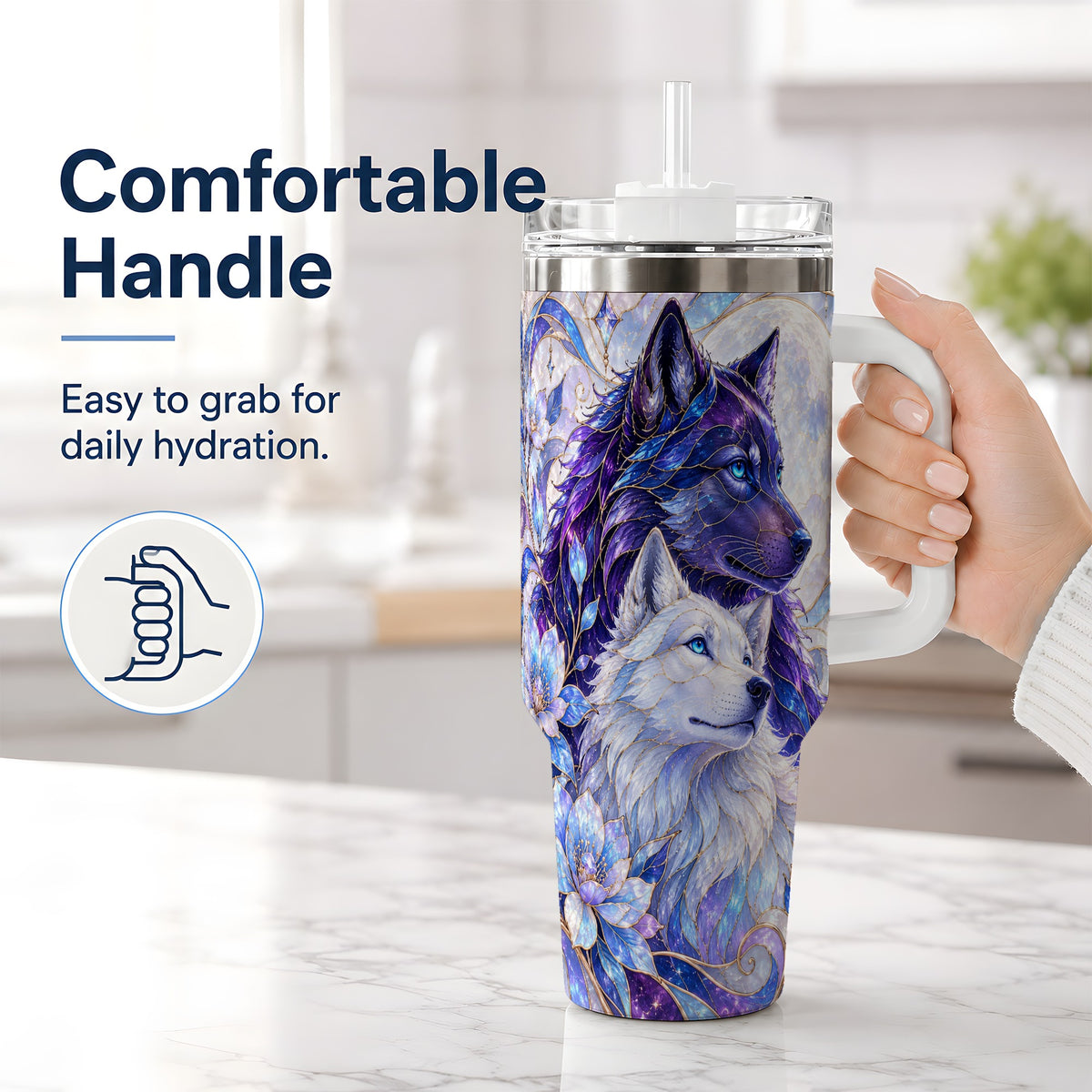 #pl[40oz|White] Wolf Moon 40oz Tumbler, Celestial Floral Daily Drinkware