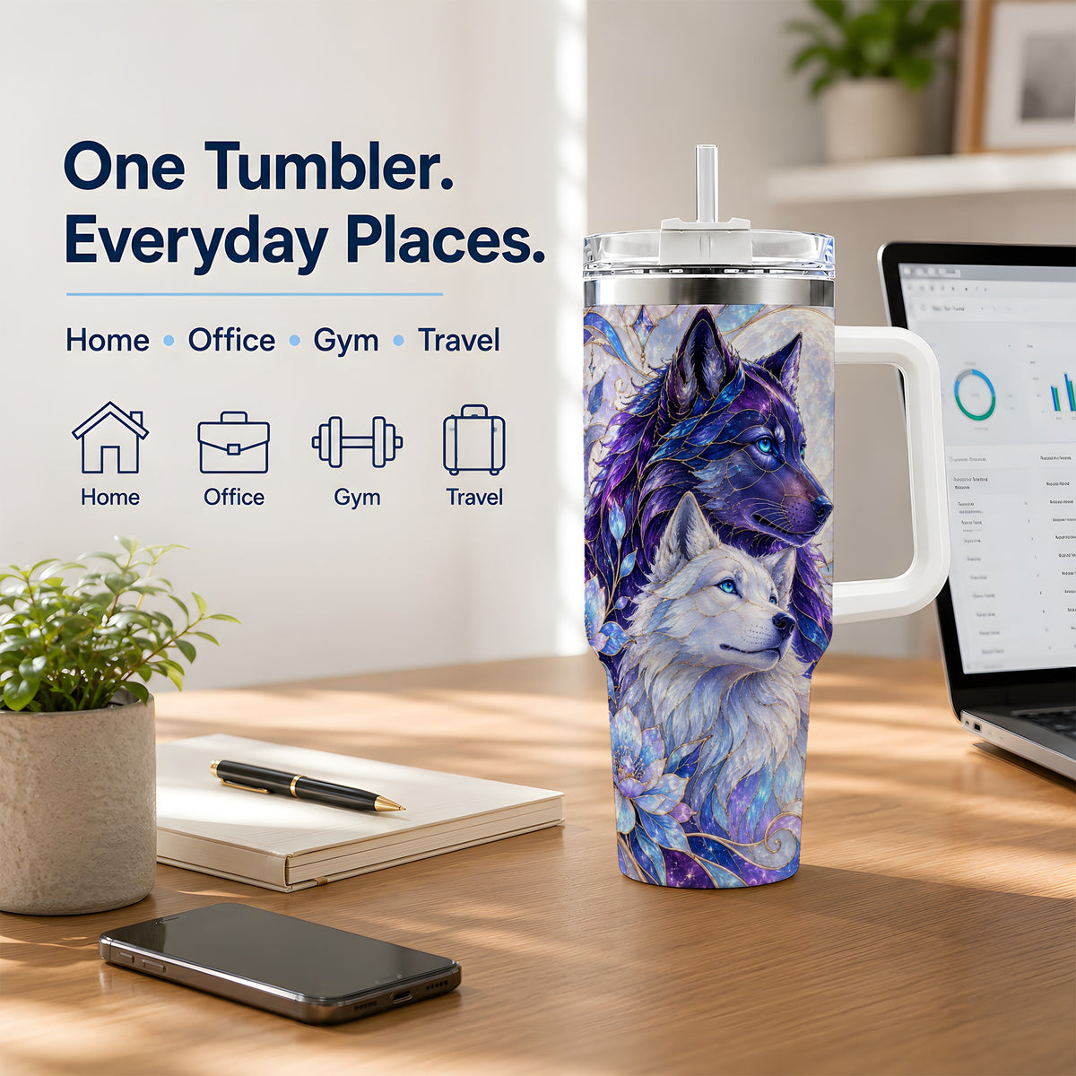 Wolf Moon 40oz Tumbler, Celestial Floral Daily Drinkware