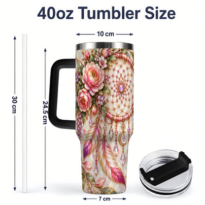 #pl[40oz|Black] Floral Dreamcatcher 40oz Tumbler, Pink Boho Daily Drinkware