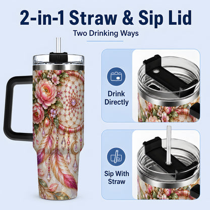#pl[40oz|Black] Floral Dreamcatcher 40oz Tumbler, Pink Boho Daily Drinkware