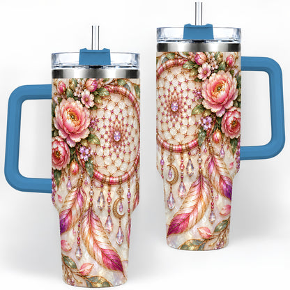 #pl[40oz|Blue] Floral Dreamcatcher 40oz Tumbler, Pink Boho Daily Drinkware