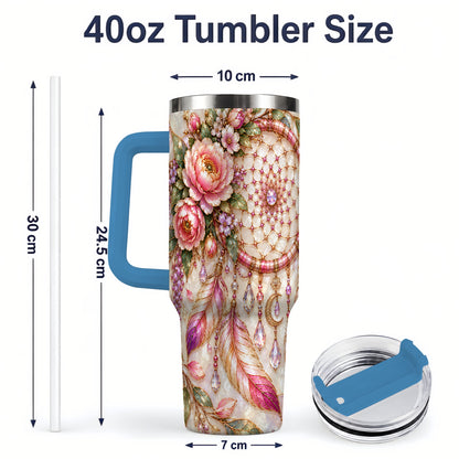 #pl[40oz|Blue] Floral Dreamcatcher 40oz Tumbler, Pink Boho Daily Drinkware