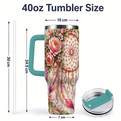 #pl[40oz|Green] Floral Dreamcatcher 40oz Tumbler, Pink Boho Daily Drinkware