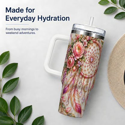 Floral Dreamcatcher 40oz Tumbler, Pink Boho Daily Drinkware