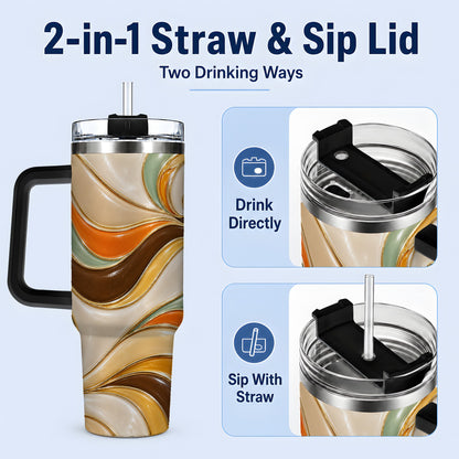 #pl[40oz|Black] Retro Abstract Waves 40oz Tumbler, Groovy Swirl Drinkware