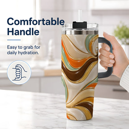 #pl[40oz|Black] Retro Abstract Waves 40oz Tumbler, Groovy Swirl Drinkware