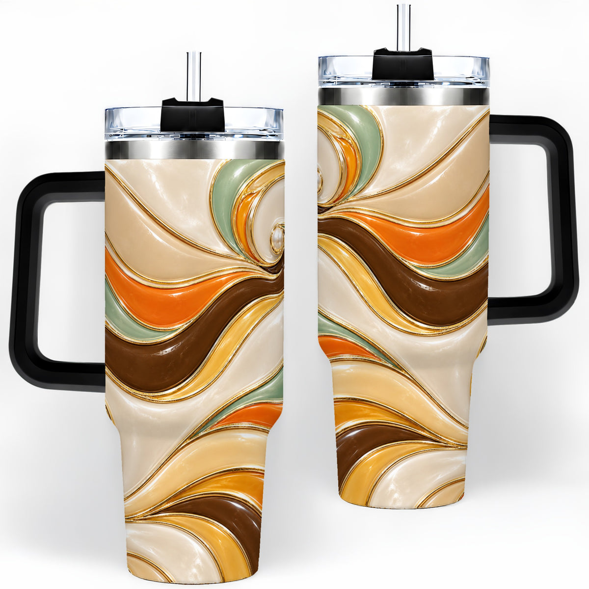 #pl[40oz|Black] Retro Abstract Waves 40oz Tumbler, Groovy Swirl Drinkware