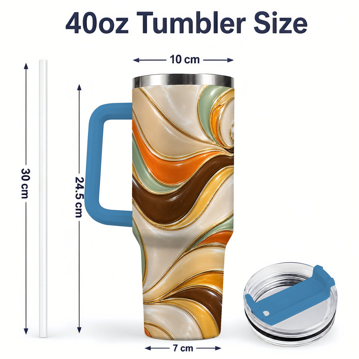#pl[40oz|Blue] Retro Abstract Waves 40oz Tumbler, Groovy Swirl Drinkware