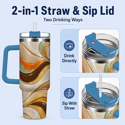 #pl[40oz|Blue] Retro Abstract Waves 40oz Tumbler, Groovy Swirl Drinkware