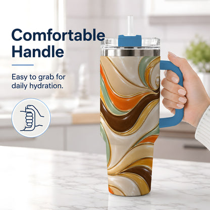 #pl[40oz|Blue] Retro Abstract Waves 40oz Tumbler, Groovy Swirl Drinkware