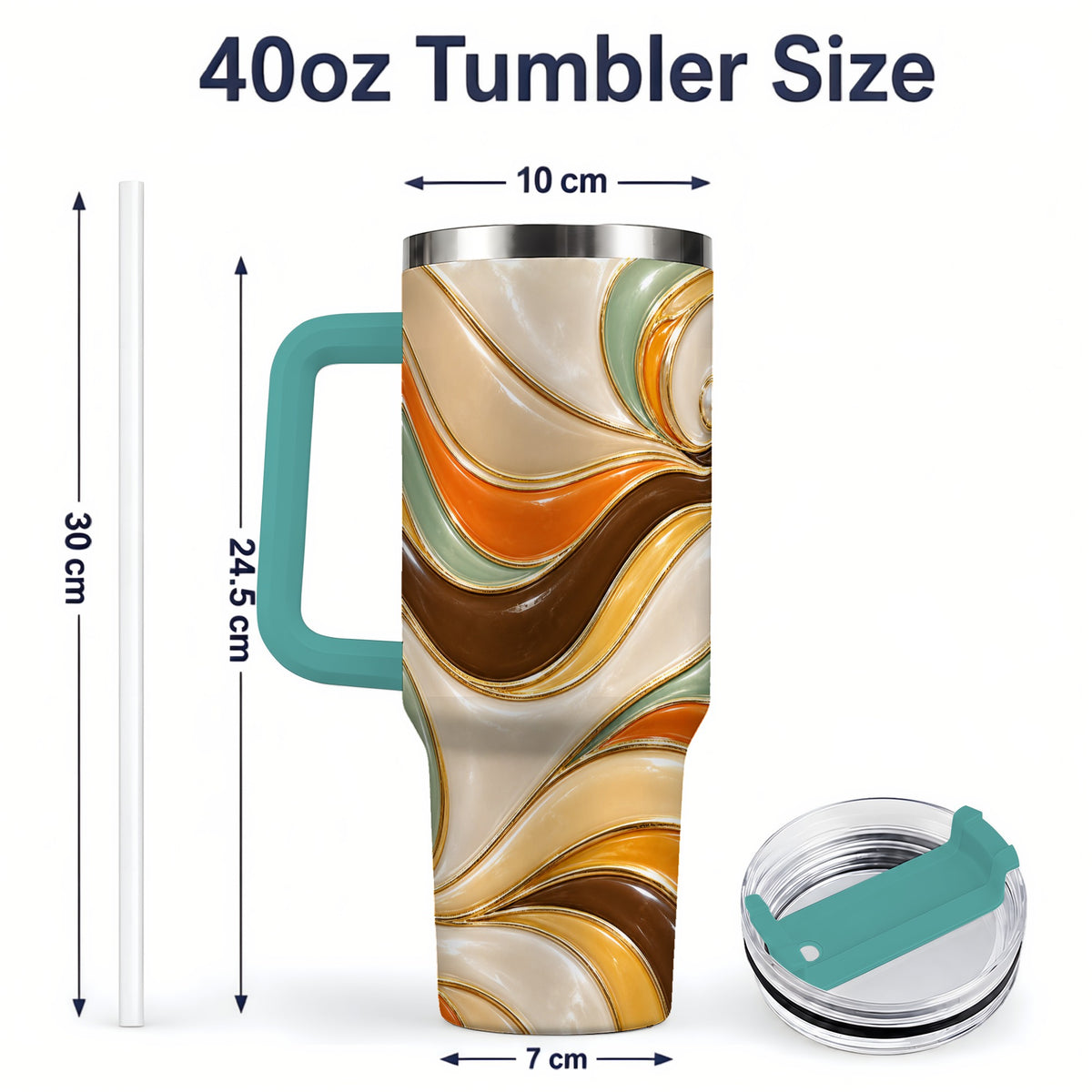 #pl[40oz|Green] Retro Abstract Waves 40oz Tumbler, Groovy Swirl Drinkware