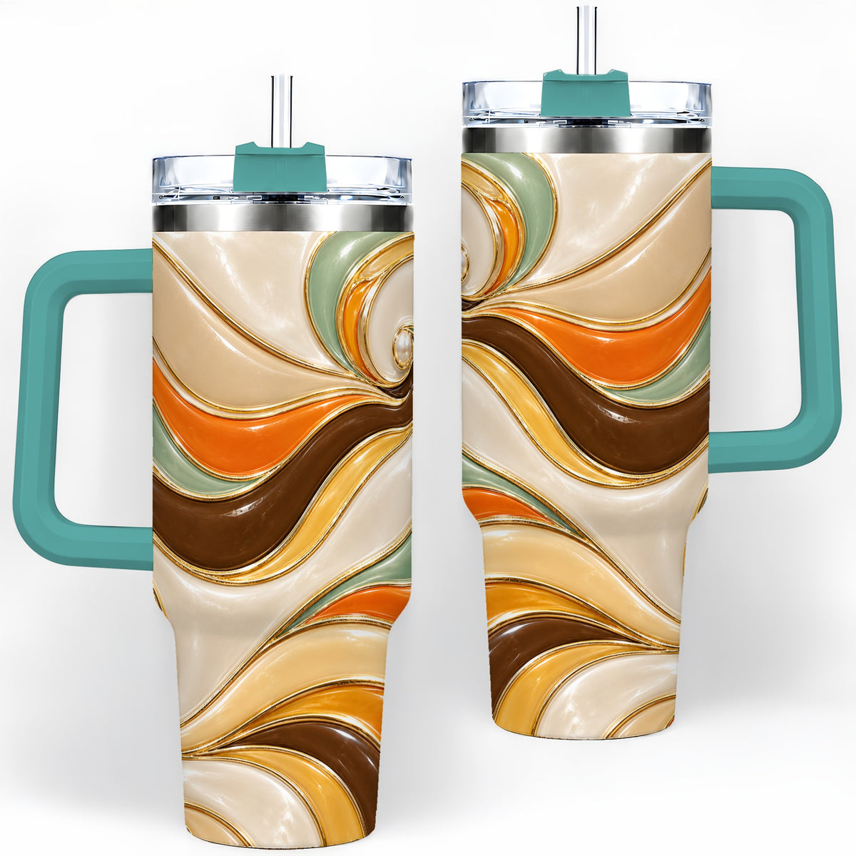 #pl[40oz|Green] Retro Abstract Waves 40oz Tumbler, Groovy Swirl Drinkware
