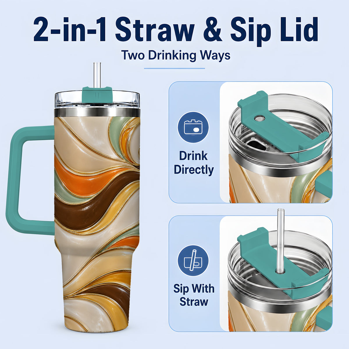 #pl[40oz|Green] Retro Abstract Waves 40oz Tumbler, Groovy Swirl Drinkware