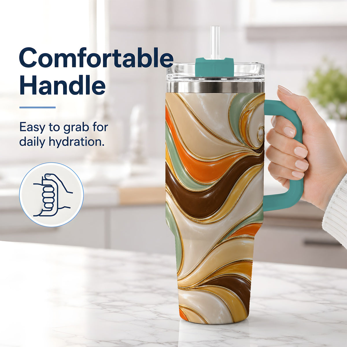 #pl[40oz|Green] Retro Abstract Waves 40oz Tumbler, Groovy Swirl Drinkware