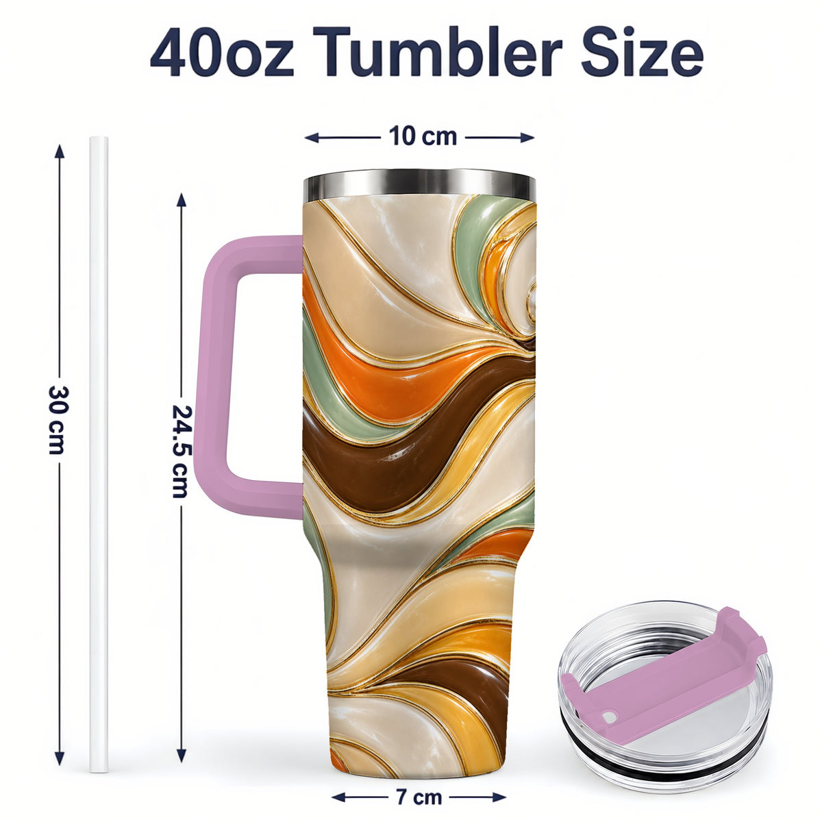 #pl[40oz|Pink] Retro Abstract Waves 40oz Tumbler, Groovy Swirl Drinkware