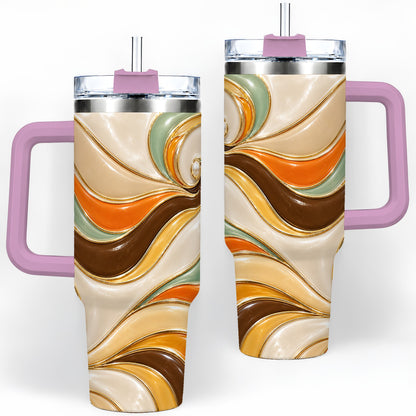 #pl[40oz|Pink] Retro Abstract Waves 40oz Tumbler, Groovy Swirl Drinkware